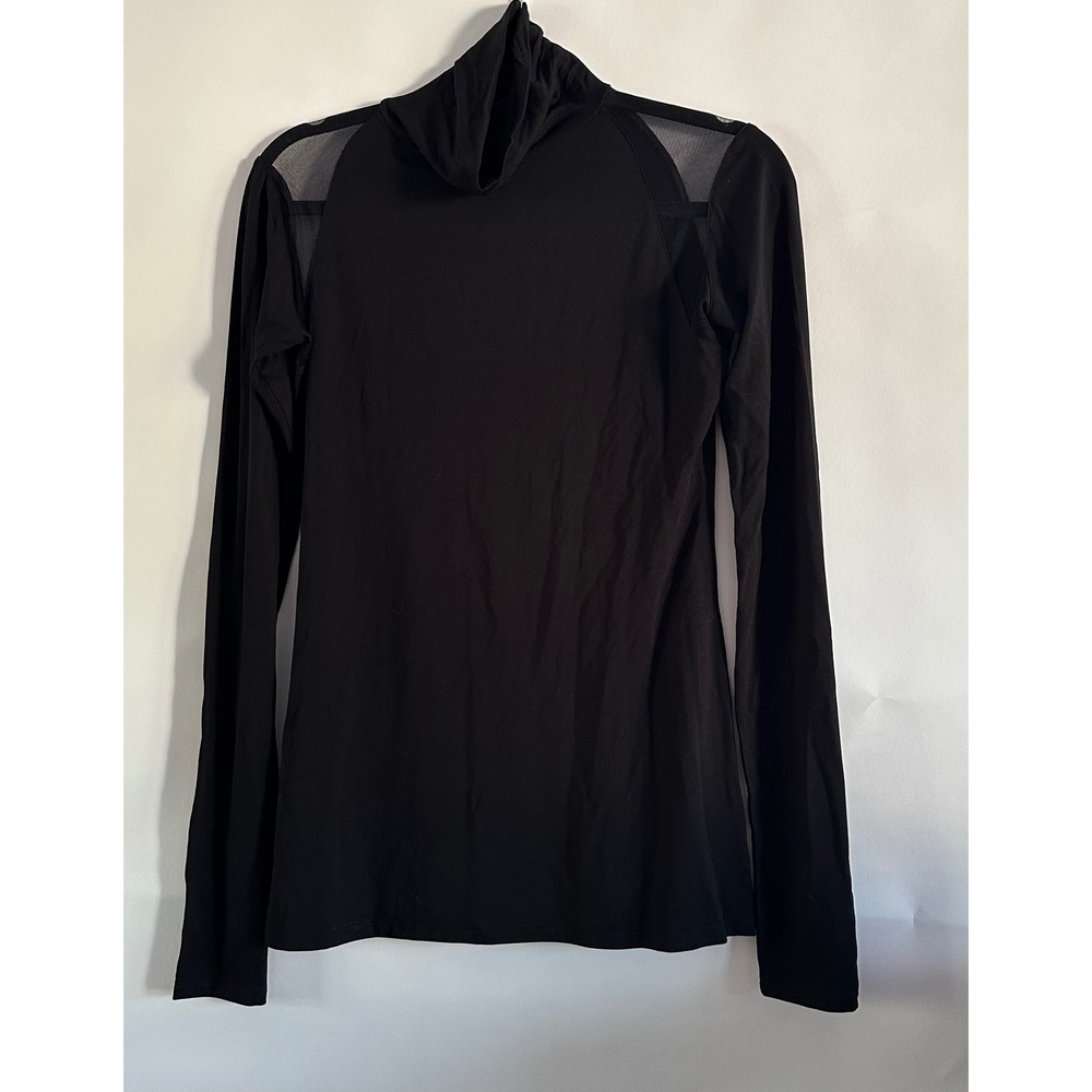 Marcella Moda Black Mesh Shoulder Turtleneck Long Sleeve Top Medium minimalist